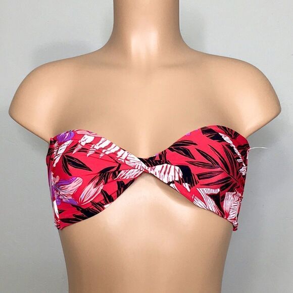 New. Volcom red tropical print twist front bikini top. - Picture 2 of 6